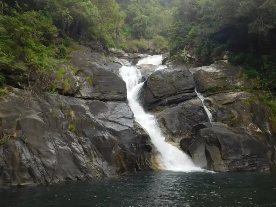 A waterfall tumbling through Wayanad greenery